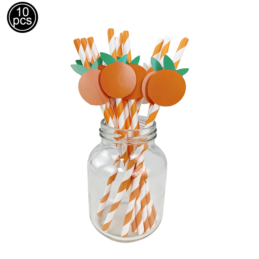 Zitronen-Papierservietten, Einweg-Cocktailservietten, orangefarbene, zitronengestreifte Papierstrohhalme, Babyparty, Kindergeburtstag, Sommerparty-Zubehör – Detail 4