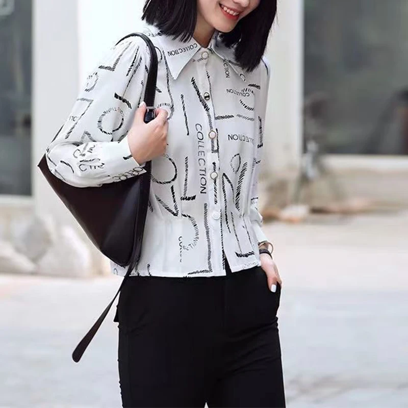 Spring Autumn Korean Style Streetwear Oversized Polo-neck Button Up Shirt Ladies Loose Casual Elegant Blouse Women\'s Clothing