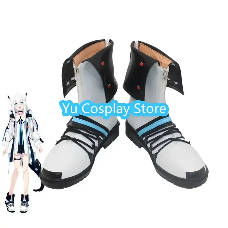 

Yu-Cosplay Shirakami Fubuki Cosplay Shoes Halloween Carnival Boots Vtuber Cosplay Prop PU Leather Shoes Custom Made
