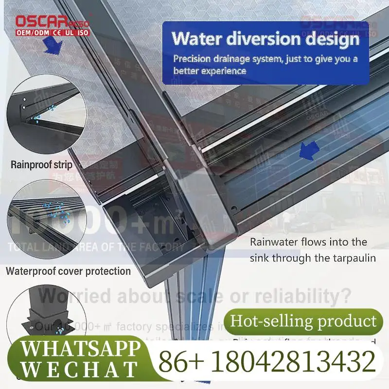 Waterproof Retractable Outdoor Aluminum PVC Pergola Awning Powder Coated Frame Wall Mounted for Terrace Patio Covers Retractable
