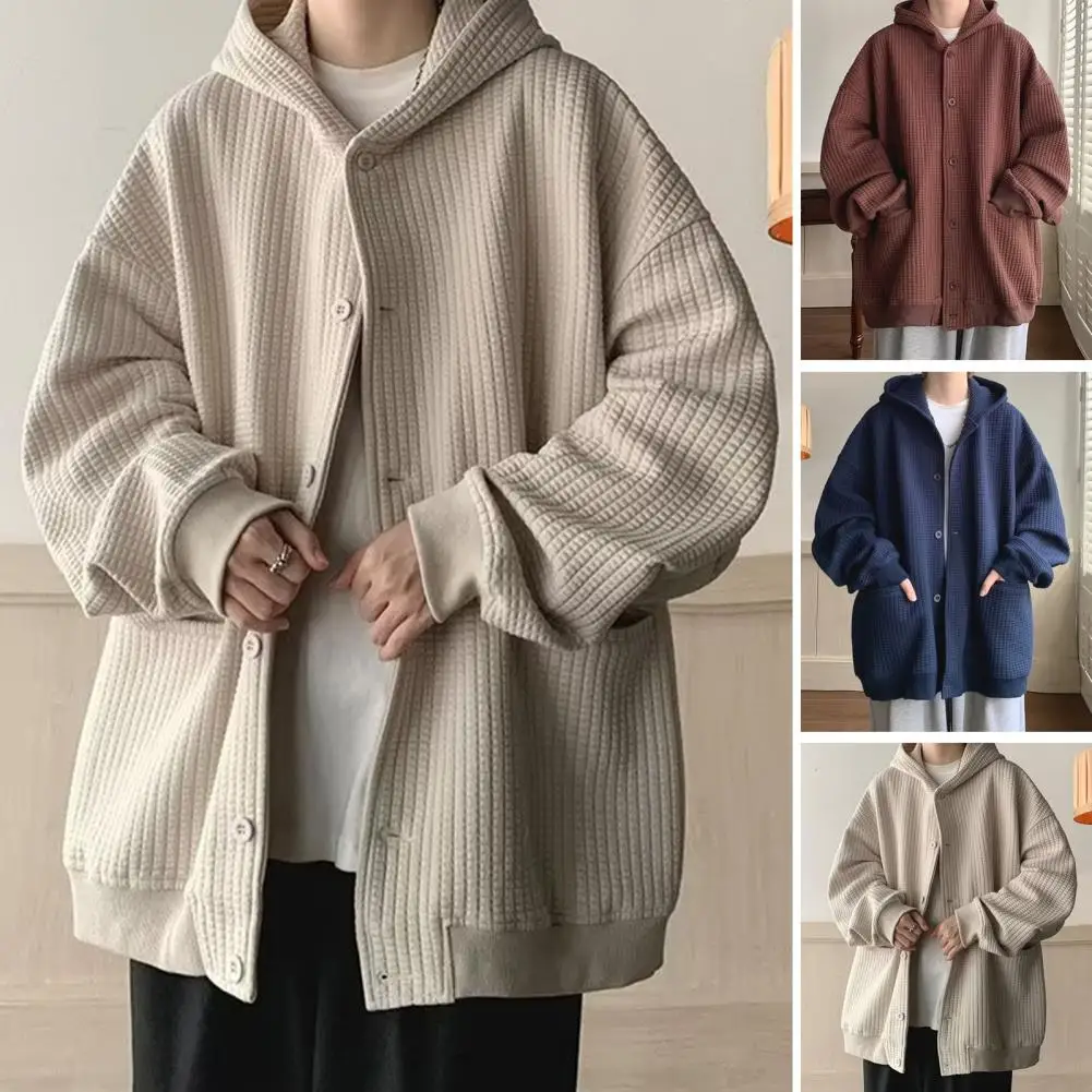 

Men Sweatshirt Waffle Korea Version Jacket Loose Cardigan Thickened Coat Ins Hip Hop Couple Streetwear Hooded Men Women Clothing