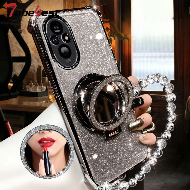 Shockproof GLITTER Plating Crystal Bracelet Magsafe Phone Holder Case For Huawei Honor 200 100 90 80 70 60 Pro Cover image 4