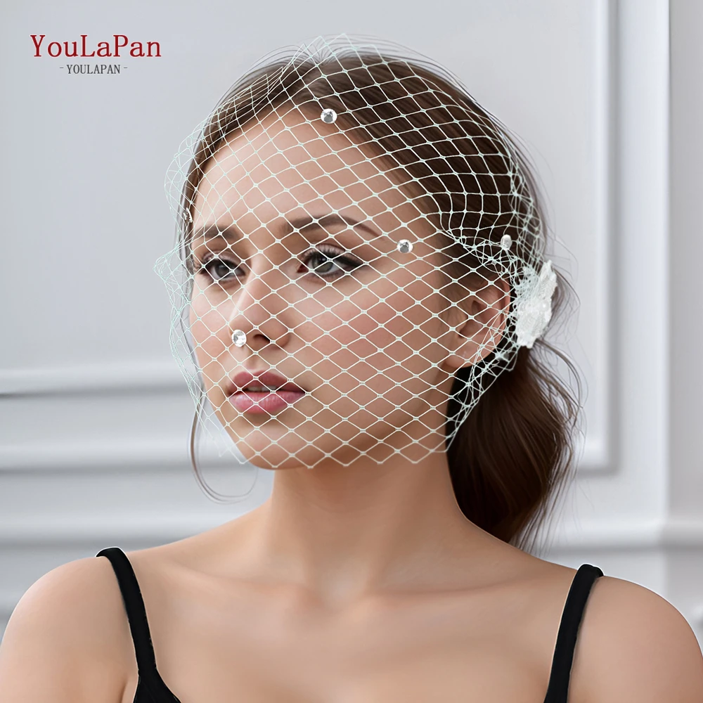 YouLaPan VA04 Graceful Bridal Veil Birdcage Veil Minimalist Style White Pearl Hair Clip Veil face Cover Bride Headdress