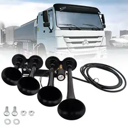 12V 4 Trumpets 185db Super Loud Car Electric Air Horn Train Horns Kit for Truck Car SUV Boat Tractor RV ORV