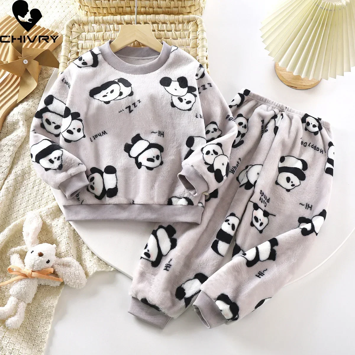 New Autumn Winter Kids Thicken Warm Flannel Pajamas Sets Baby Boys Girls Cartoon Long Sleeve O-neck Sleepwear Clothing Pyjamas