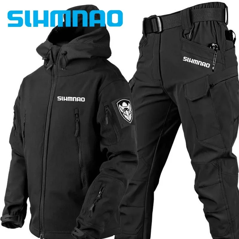 

2025 New Outdoor Shark Skin Warmth Set, Windproof and Sunscreen Autumn/Winter Soft Shell Fishing Warmth Hooded Jacket