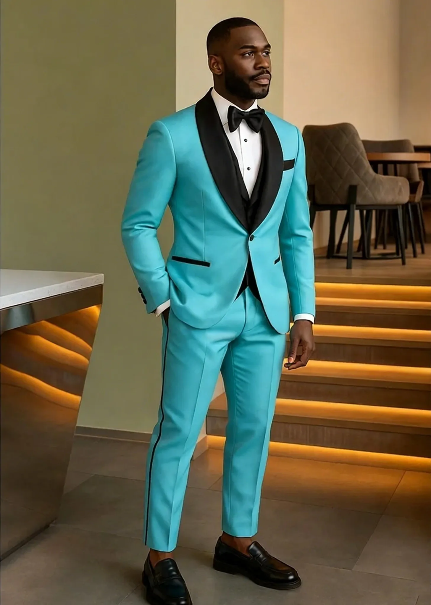 

Formal Men Suits 3 Pieces Black Shawl Lapel One Button Wedding Prom Party Tuxedo Groom Outfits Custom Blazer Jacket Vest Pants