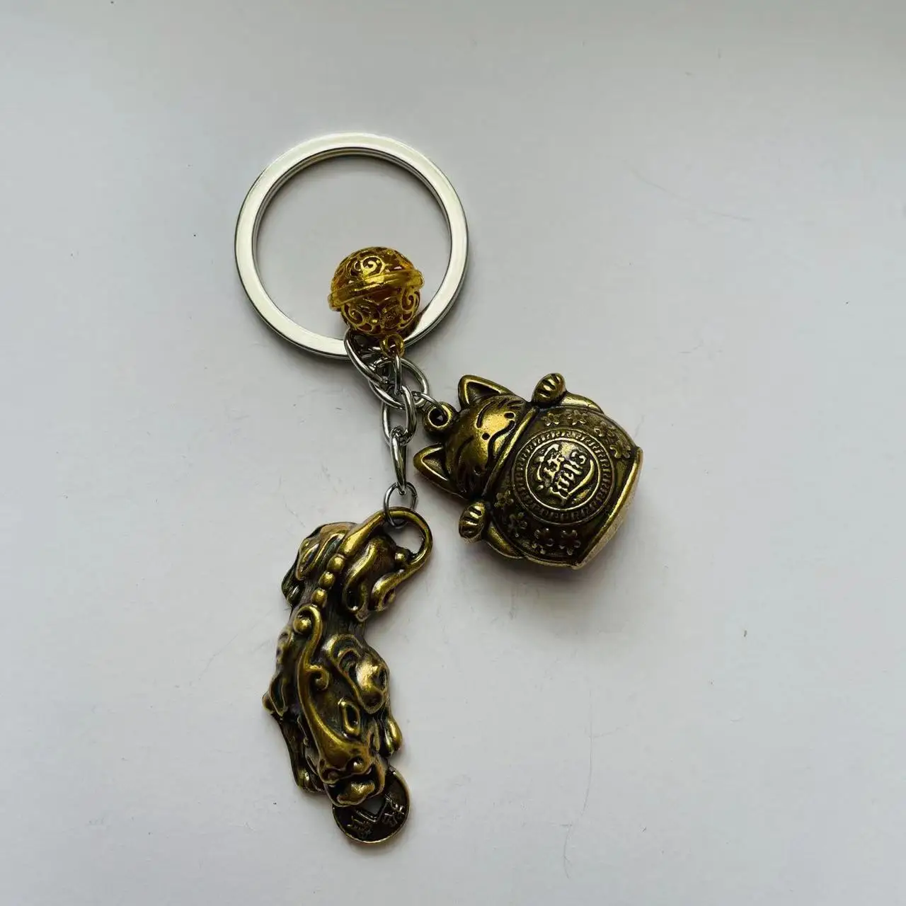 Golden Bell Combination Keychain Sack, Proteção do mal, PiXiu Wealth Cat, Moda Keyring, Halloween, Carnaval, Presente de aniversário, 2Pcs Set