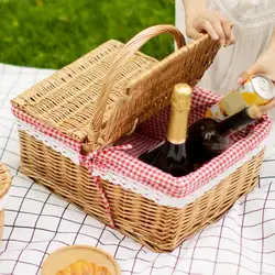 New Lace Decor Large Capacity Wicker Woven Basket Fruit Egg Food Basket with Handle Lid Camping Box
