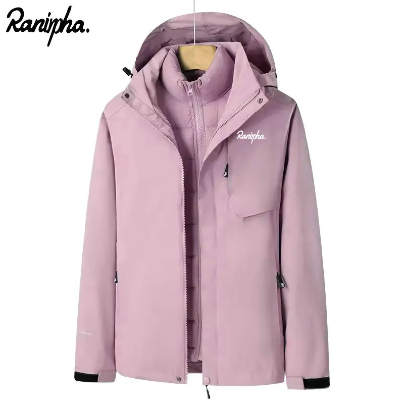 

2026 Ranirpha Women's 3 In 1 Thick Hiking Jacket Down Cotton Waterproof Winter Windbreaker Warm Camping Jacket Windproof Coat