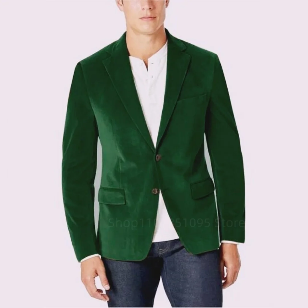 

New Velvet Blazer for Business Wedding Men Notch Lapel One Button Casual Jacket Formal Male Groom Suit Blazer Only One Coat