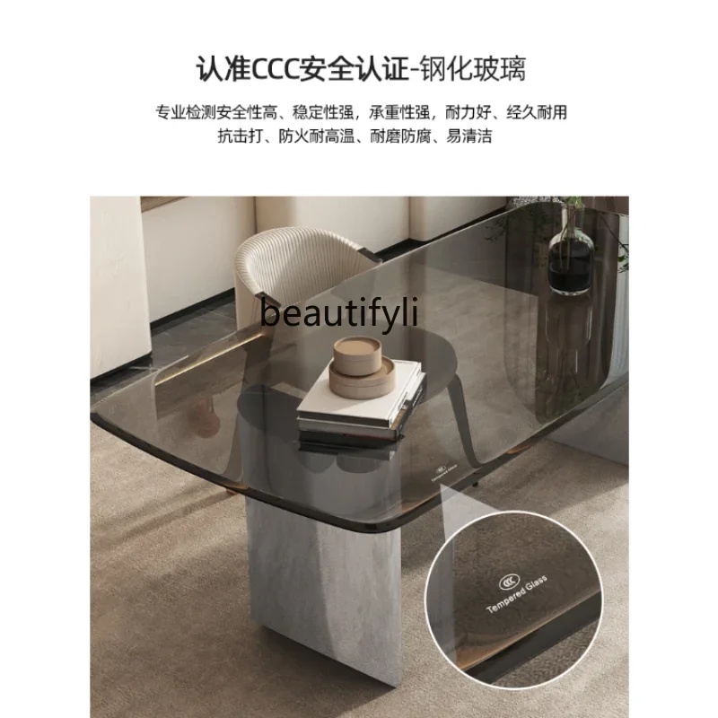R11 Glass Dining Table Household Small Apartment Dining Table Rectangular Designer Tempered Glass Table and Chair Combination