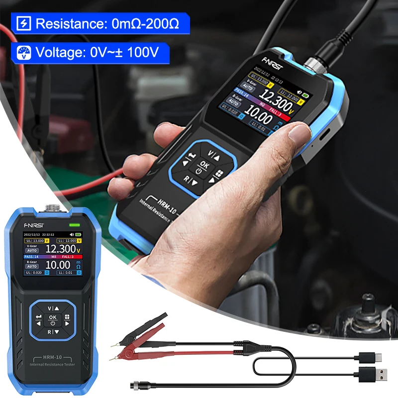 FNIRSI HRM-10 Voltage Internal Resistance Battery Tester 18650 High-precision Digital Car Battery Tester Analyzer for Household