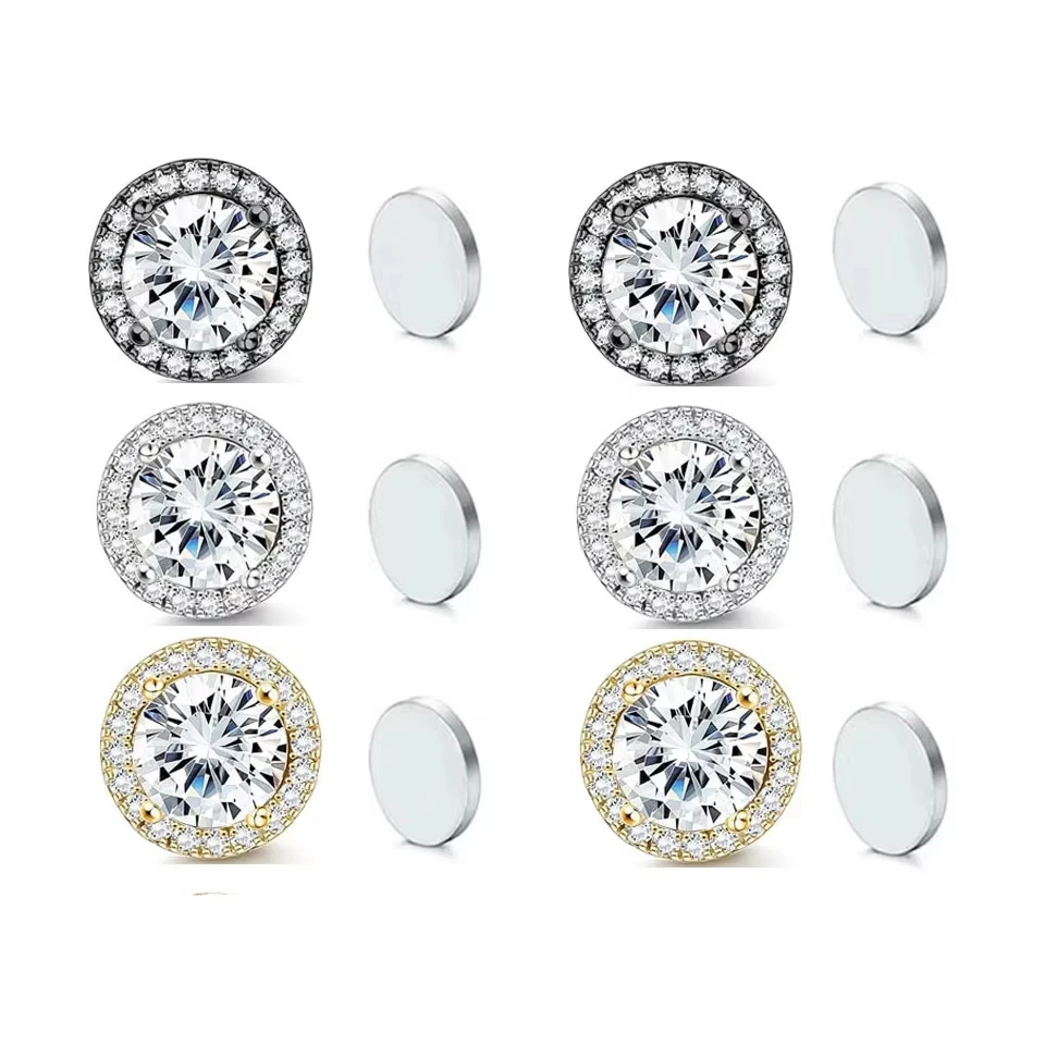 New 1 Pair Buling Cubic Zirconia Stainless Steel Magnetic Ear Clip Simple Fashion No Piercing Stud Earrings for Women Men