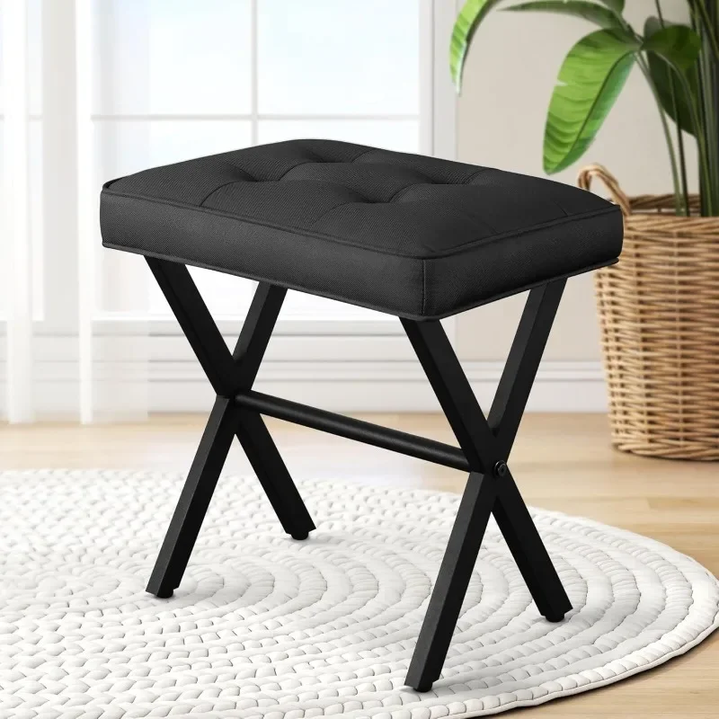 

Vanity Stool Ottoman Stool Chair for Vanity Chair with Metal X Legs, Footrest Upholstered Makeup Stool