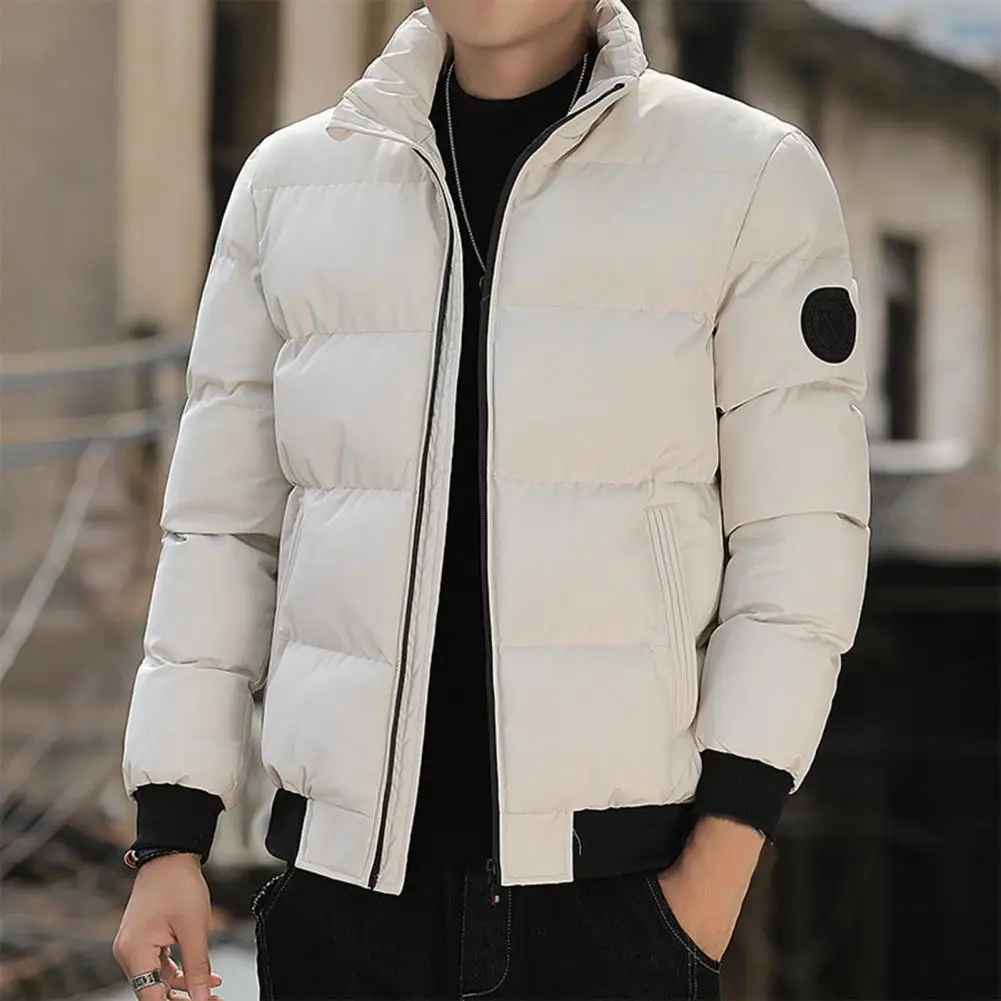 

Men Jacket Cotton Padded Long Sleeve Stand Collar Thick Ribbed Bottom Coat Plus Size Men Overcoat Men Outerwear Winter Coat