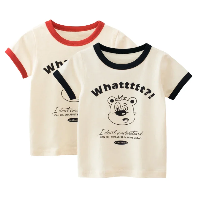 Children's Clothing 2025 Summer New Kids Short-sleeved T-shirt Cartoon Bear Top Cotton Girls Clothes