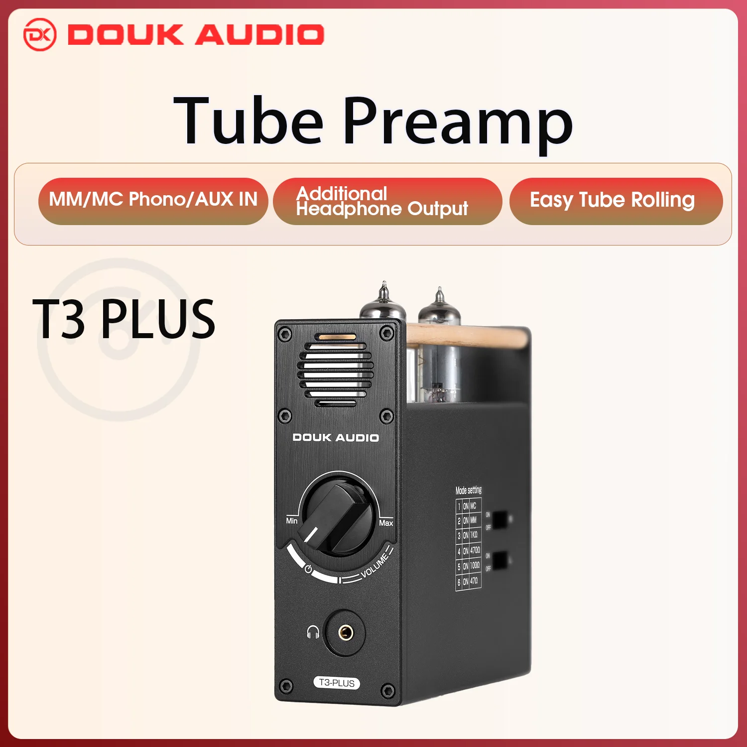 Douk Audio T3 Plus Mini 6A2 Vacuum Tube MM / MC Phono Preamp for Turntables HiFi Stereo RCA Pre-Amplifier Headphone Amp