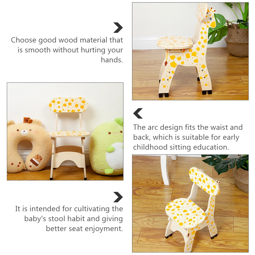 

Giraffe Stools Children Backrest Chair Toddler Kids Yellow Wooden Seat Tool Smooth Corners Safe Arc Design Fits Waist Early