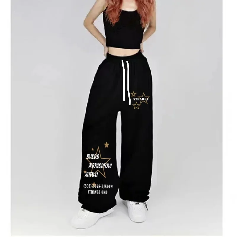 Unisex-Hose, gerade geschnitten, schnelltrocknend, mit 3D-Druck, Stern- und Buchstabenmuster, lockerer Schnitt, Streetwear-Hose, elastischer Bund, Freizeit- und Outdoor-Sport-Lange Hose – Detail 3