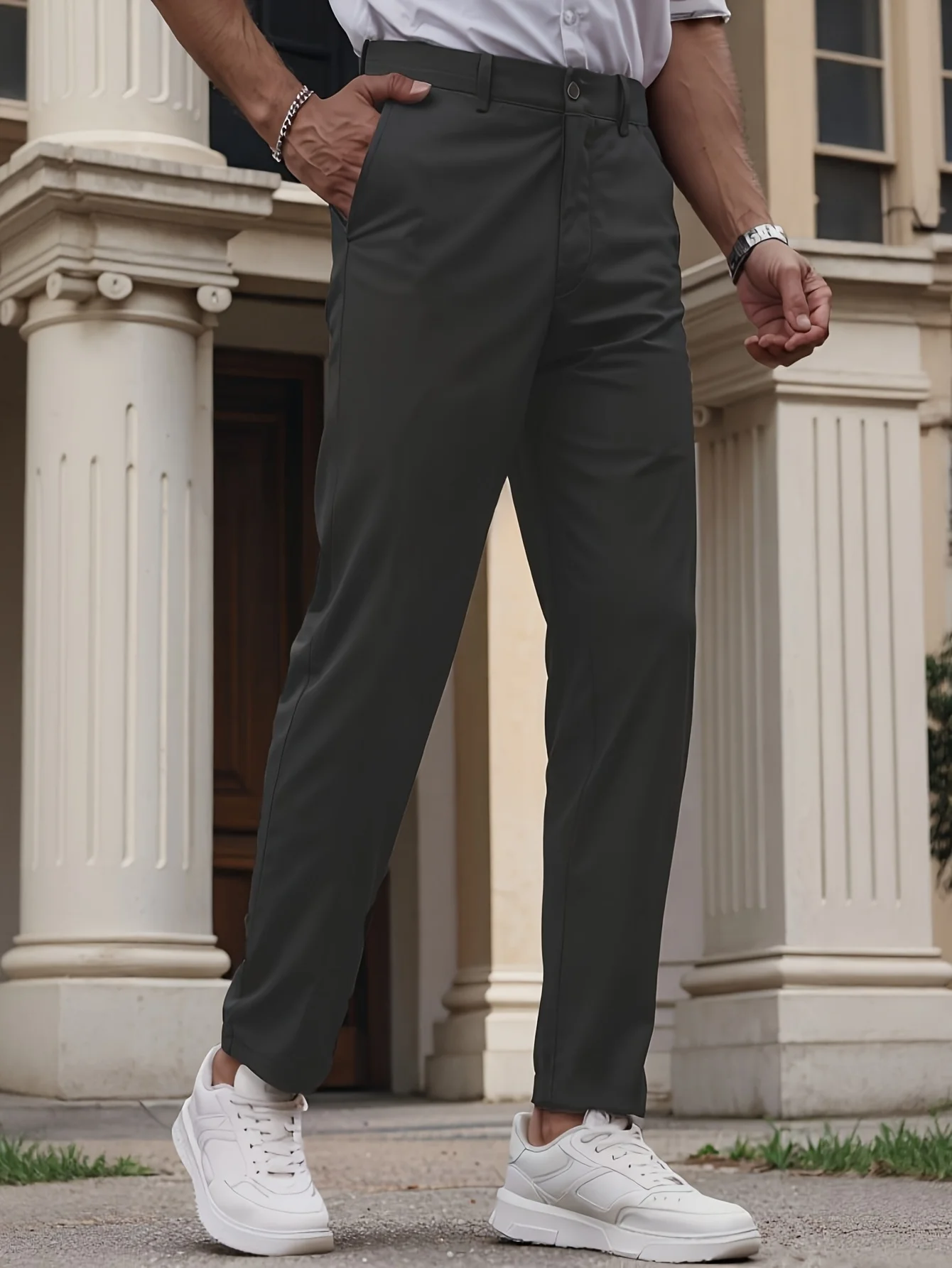 

plus Size Men's Breathable Soft Straight Leg Business Casual Pants Slim Fit Suit Trousers Loose Simple Design Comfortable Workwe