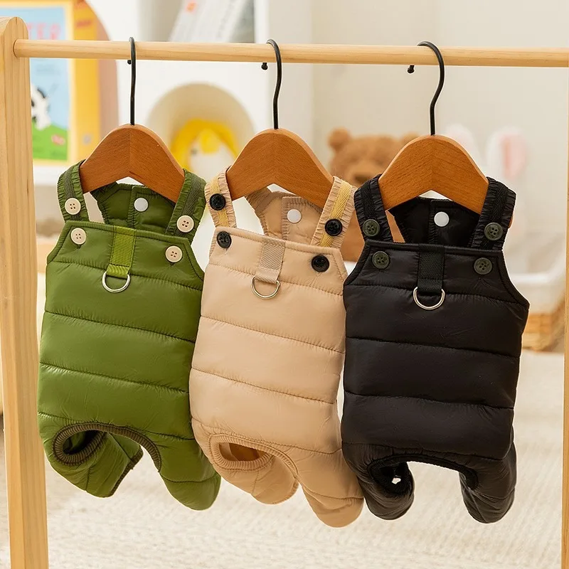 Teddy Solid Colour Strappy Trousers Dog Winter Warm Cotton Jacket Puppy Four Legs Clothes Pet Onesie Pet Supplies