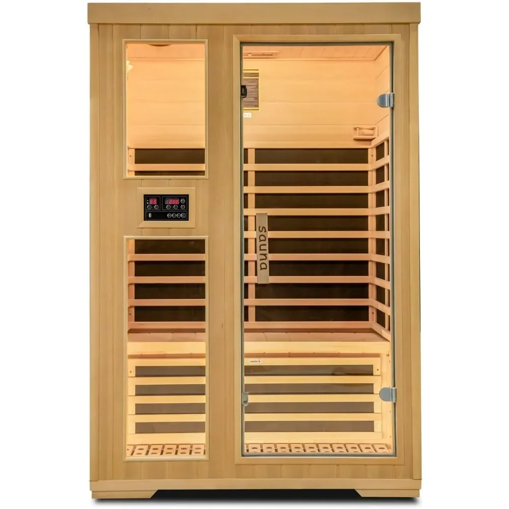 

2 Person Far Infrared Home Indoor Sauna，1750W Personal Sauna Room Home Workout Use，Wooden Dry Sauna Set