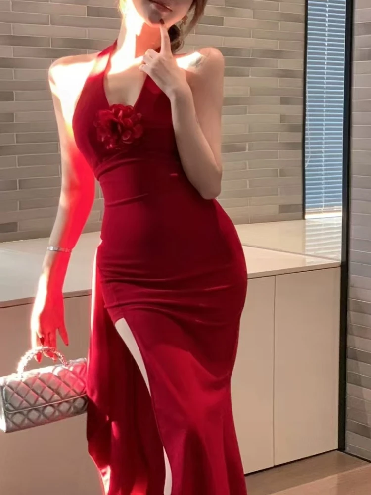 セクシーでエレガントなスリムなプロムドレス、レディースファッションデザイン、スリムなスラッシュネックVネックドレス、ヴィンテージ風ホットガールロングスリットドレス