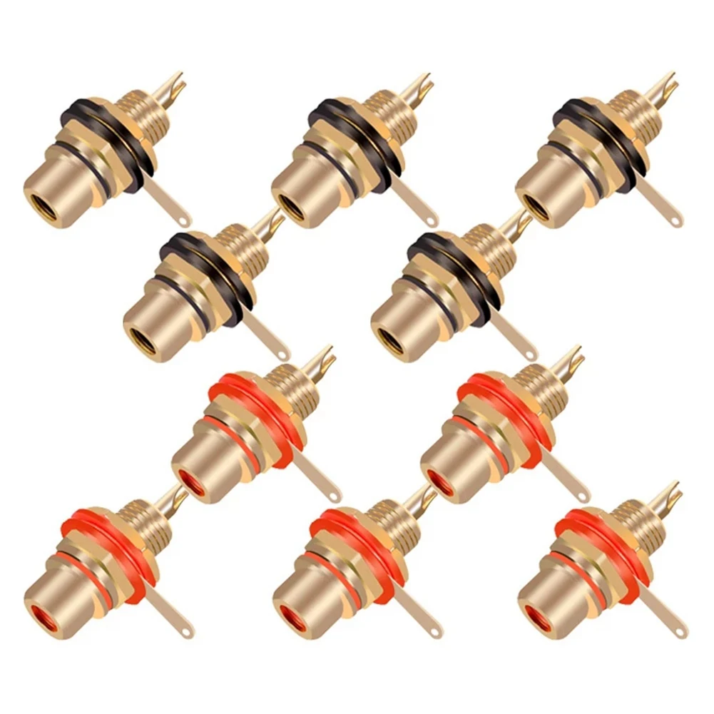 10Pcs/Lot RCA Connector Gold Plated Female Jack Socket Solder Wire Connector RCA Panel Mount Chassis