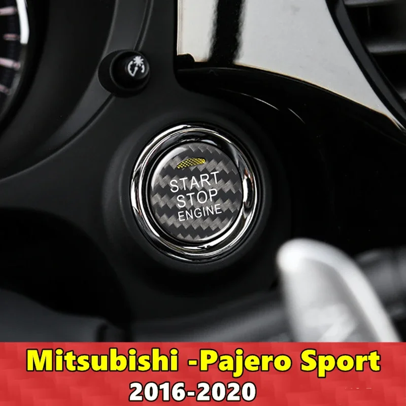 For Mitsubishi Pajero Sport Car Engine Start Stop Button Cover Real Carbon Fiber Sticker 2016 2017 2018 2019 2020