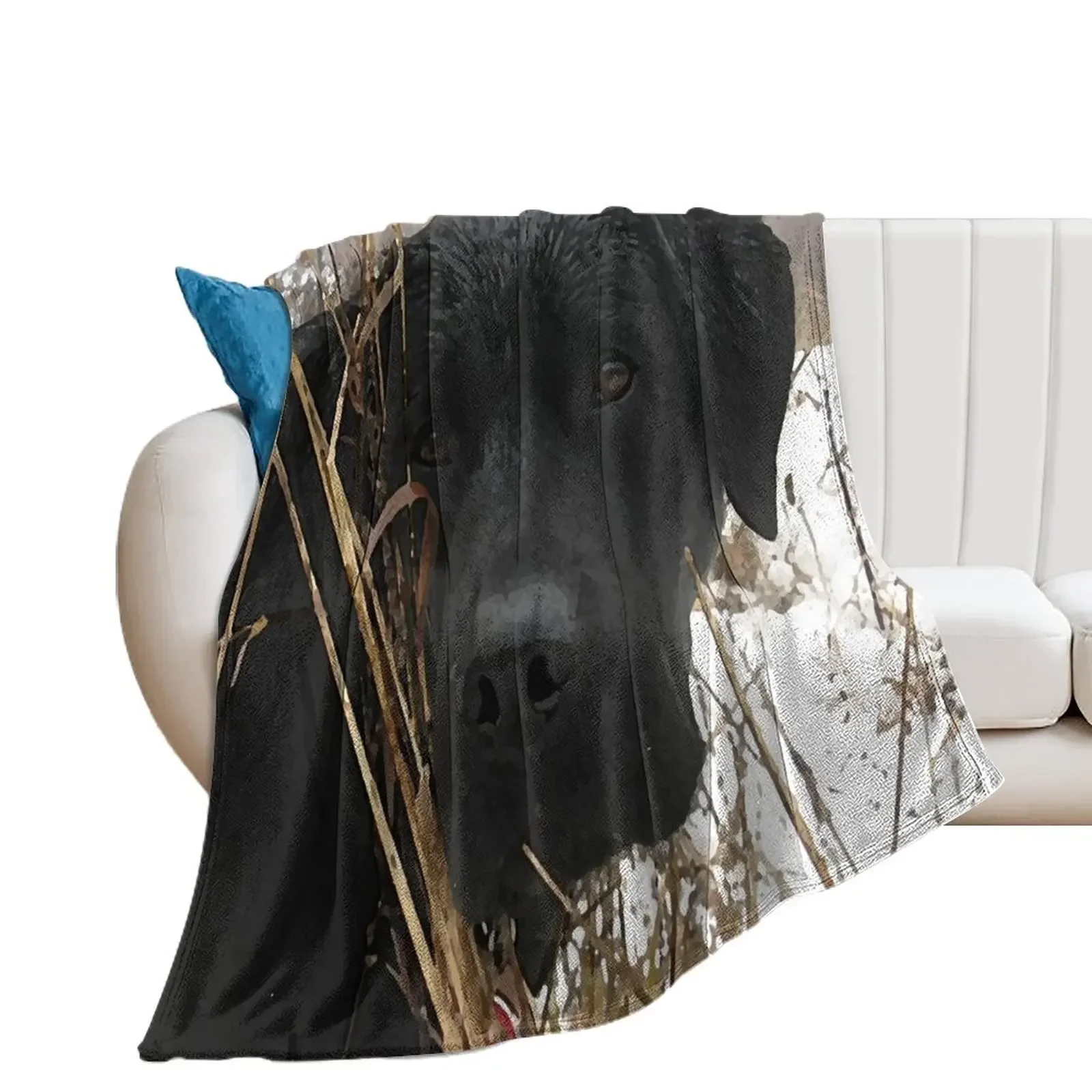 

Late Season Hunt - Black Labrador Throw Blanket Luxury Designer Shaggy Nap Blankets