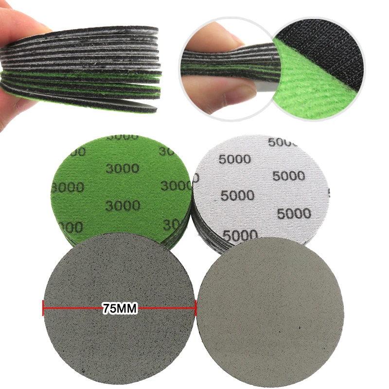 3 Inch Sponge Sandpaper 10 Pcs Hook and Loop Wet Dry Sanding Disc 1000/2000/2500/3000/5000 Grit for Polishing Wood Car