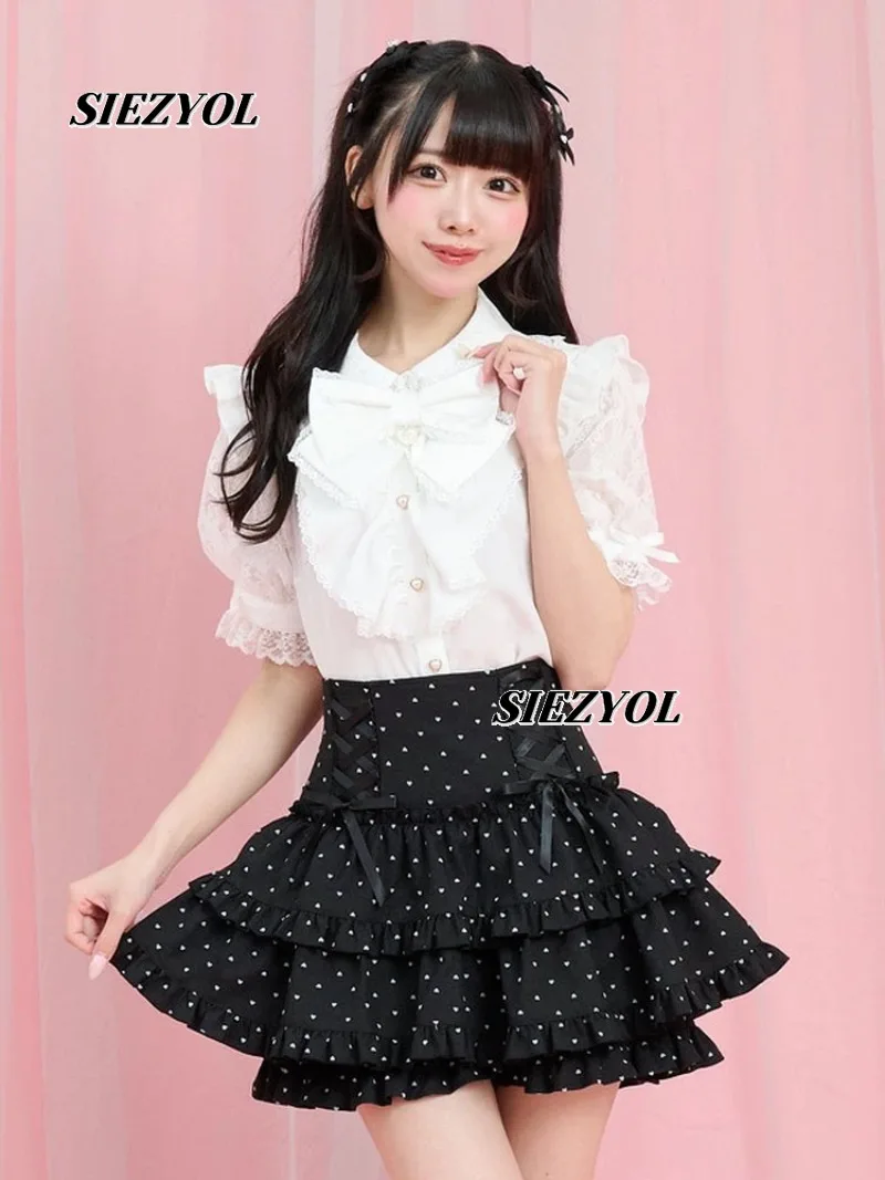 Black A- Line Short Skirt for Women Summer New Mass Production Sweet Cute Girl Versatile Strap High Waist Cake Mini Skirts