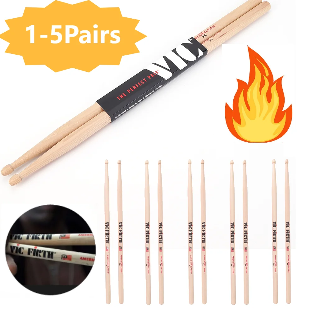 Baquetas de nogal 5A/7A, mazos de tambor de Jazz, baquetas clásicas de percusión para tambor acústico/electrónico, 1-5 pares