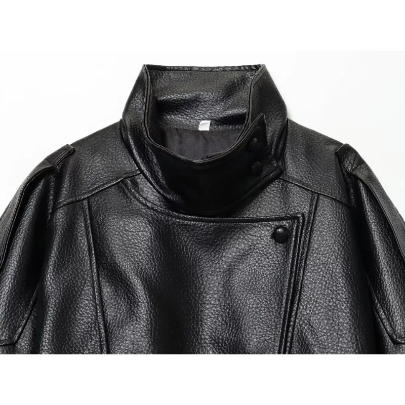 الفاخرة لينة الاتجاه الوقوف طوق فو الجلود سترة المرأة السائق سترة بو الجلود معطف ناعم القهوة السوداء يندبروف معطف