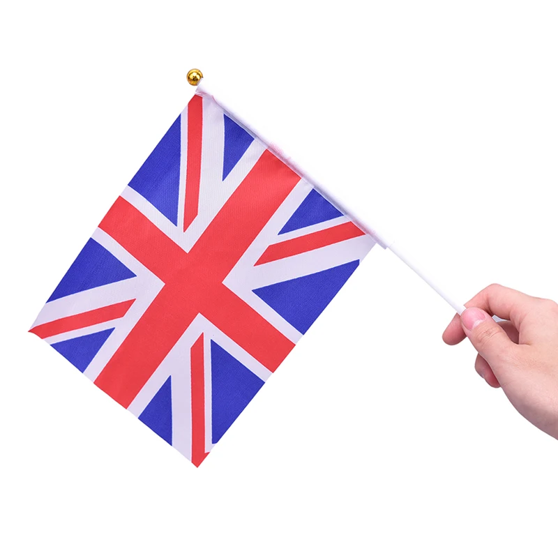 10Pcs 21*14cm England National Flag UK Flying Flag Britain United Kingdom Banner With Plastic Flagpoles Hand Waving Flags