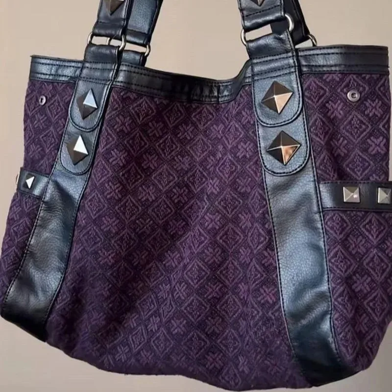 MINISO Sanrio Hello Kitty Vintage Purple Handbag Y2K Gothic Style Multifunctional Underarm Tote Bag Sweet and Spicy Fashion image 5