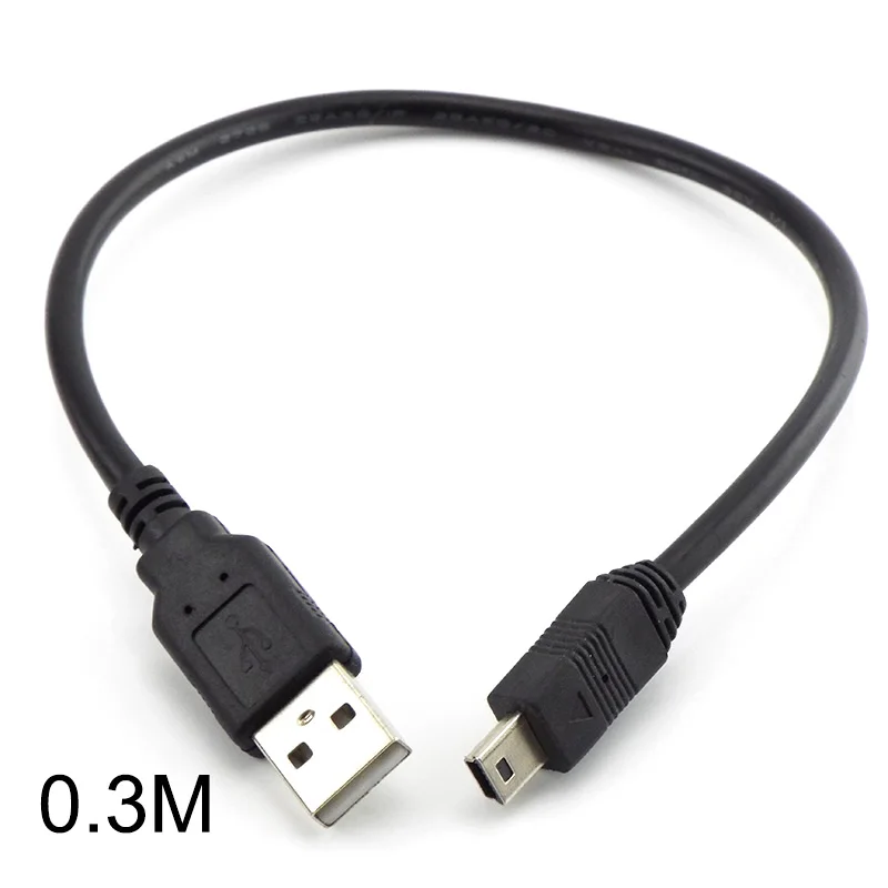 T-port 5pin Mini USB Data Charging Cable 0.3M 0.5M 1.5M 3M 5M USB 2.0 Fast Charger For MP3 MP4 Player Car DVR Digital Camera D5