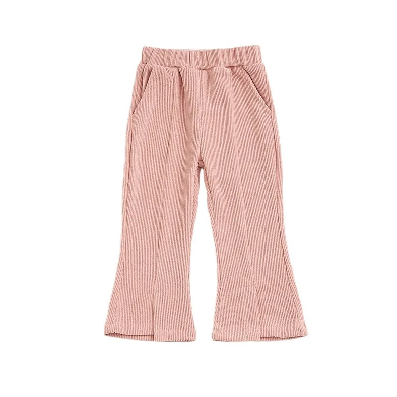 Autumn Winter Toddler Girl Flare Pant Solid Fleece Warm Elastic Waist Little Girl Trousers Loose Casual Versatile Baby Girl Pant