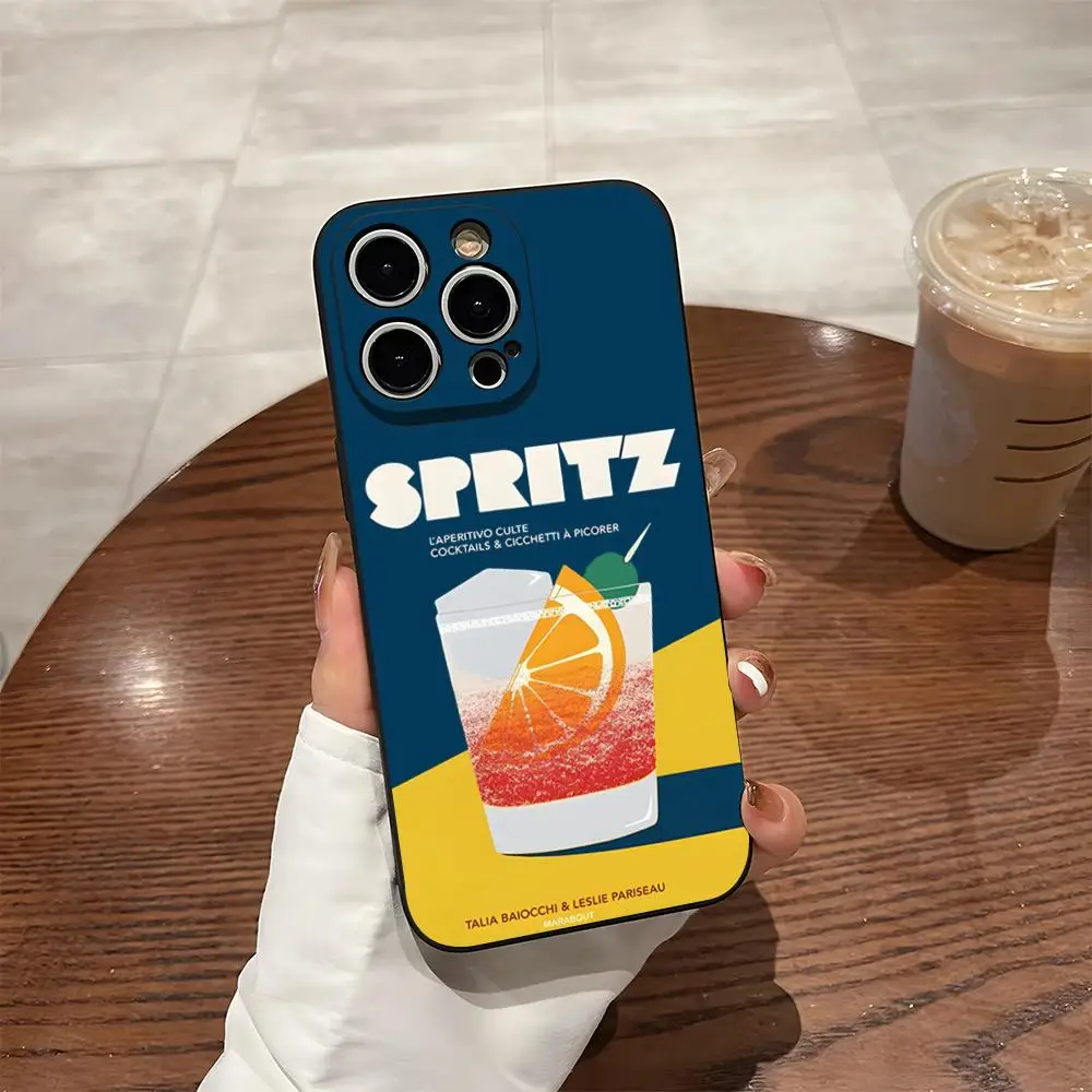 AperolS Spritz-funda de teléfono con estampado artístico para iPhone 16 e 15 14 13 12 Mini 11 XR XS X Max 7 8 Plus Pro Max, carcasa suave negra