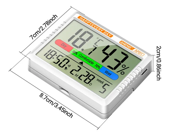 ЖК-цифровой термометр воздуха, гигрометр, измеритель температуры и влажности в помещении и на открытом воздухе, промышленный электронный термогигрометр, часы