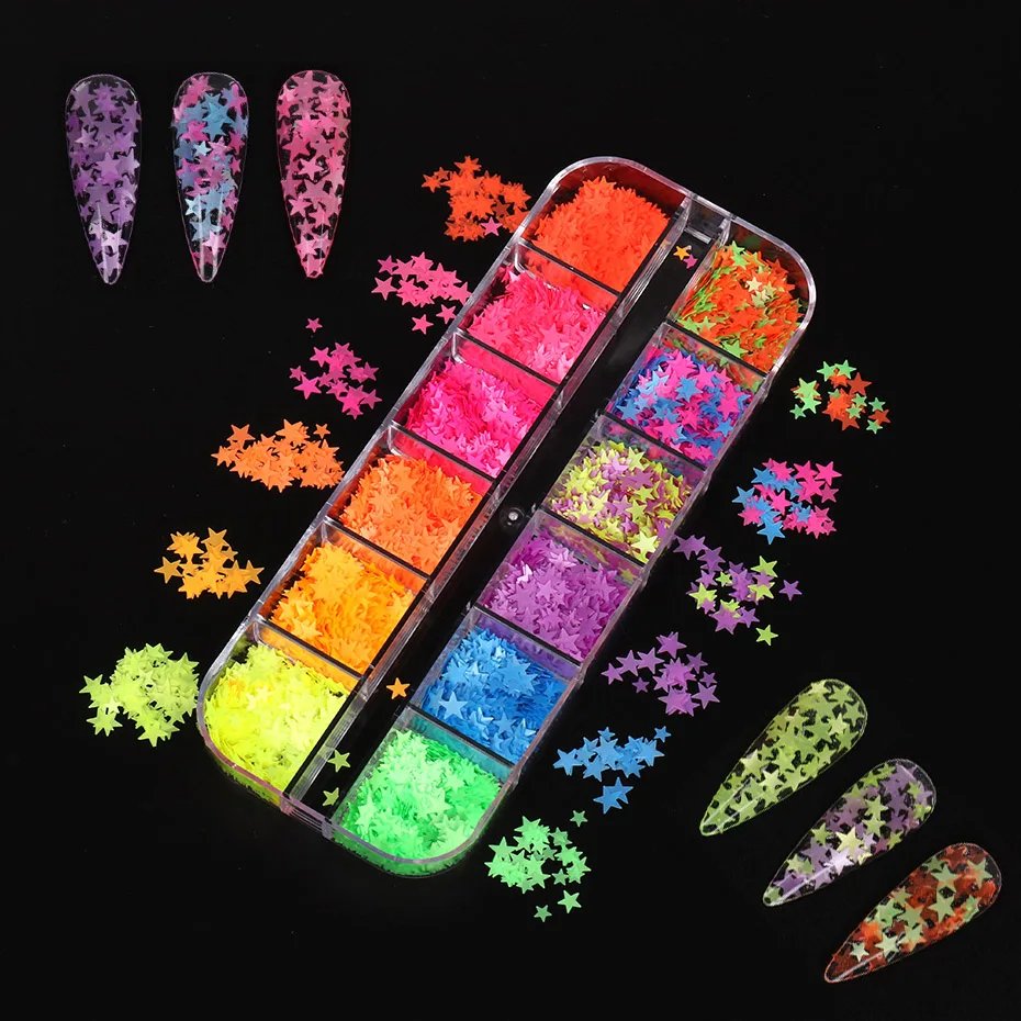 12 Grid Star Glitter Nail Art  Sequins Colorful Holographics Slices Paillette Laser Spangles Ultra-thin Decoration Manicure S126