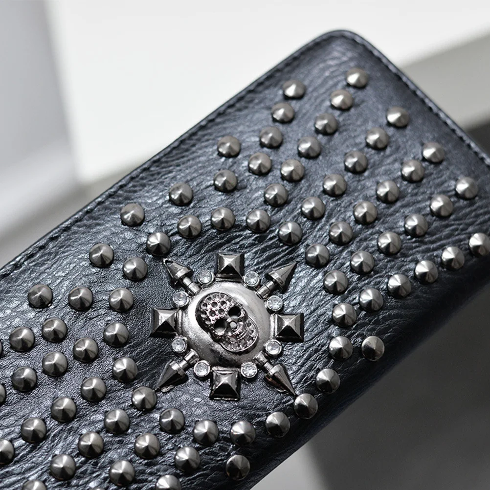

Skull Clutch Wallet Unisex PU Long Zipper Multifunctional Coin Purse Credit Holder for Men Women Charming Silver
