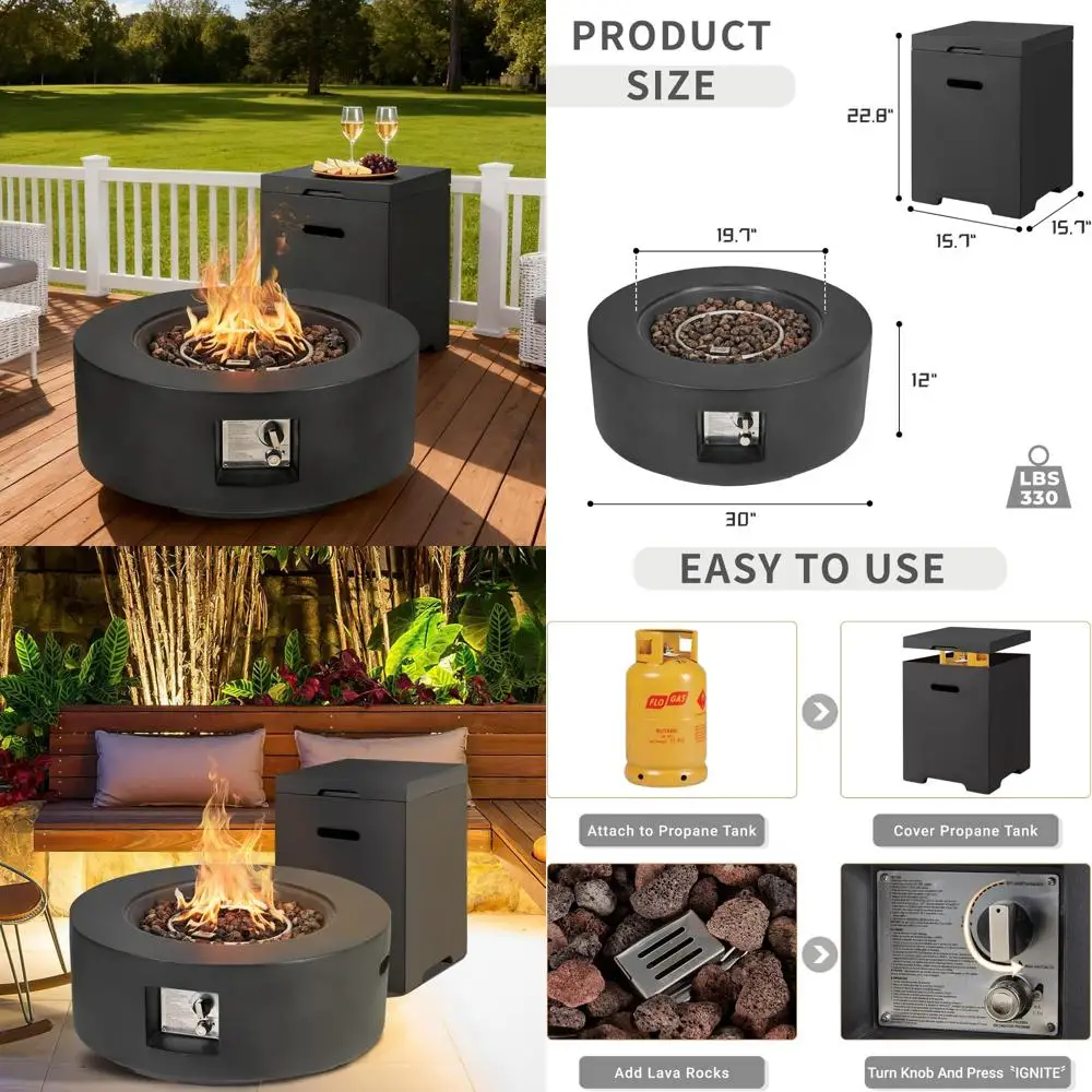 

Round Outdoor Propane Fire Pit Table with Auto-Ignition, 30-inch Steel Fire Table, 50,000 BTU, Tank Cover Included