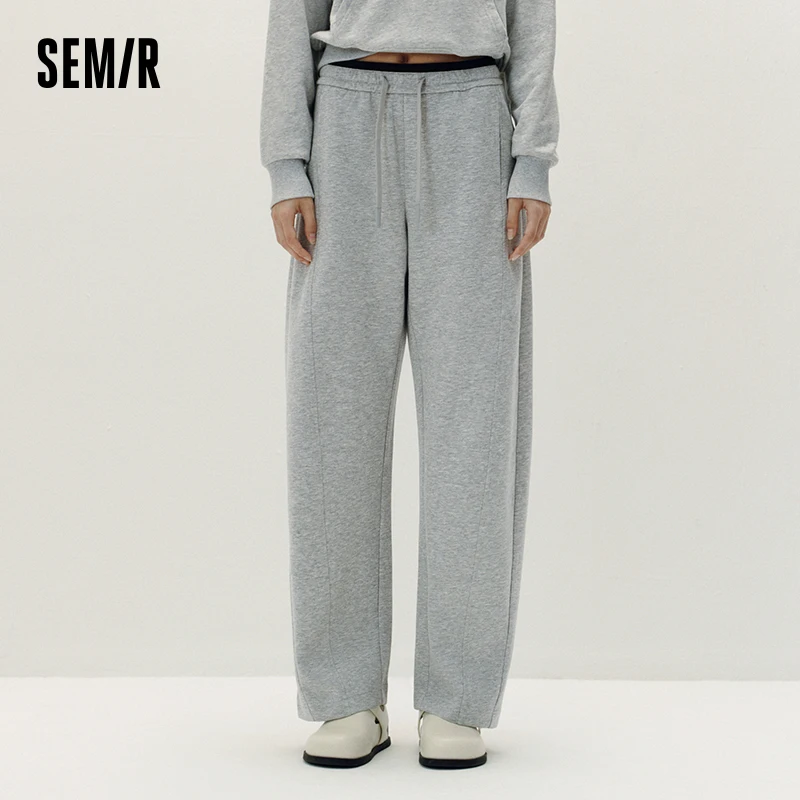 Semir Women Pants Panel Curved Barrel Leg Contrast Patchwork Loose Sport Style Casual Autumn Trousers Daily Wear 2026