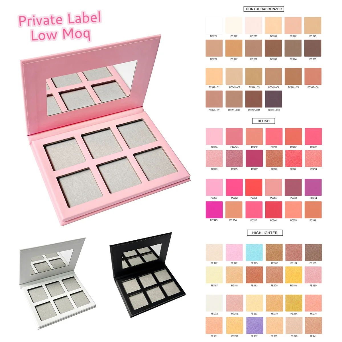 Highlighter Blusher Contour DIY Palette Custom Logo Matte Powder Highlight Palette High Pigmented Makeup Gift Set Pink 10pcs