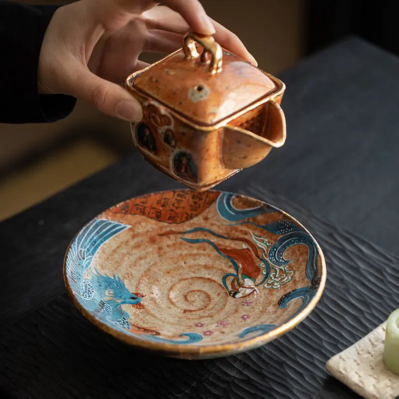 

Tea, hand-pulled, pot holder, wabi sandy wind small dry bubble plate, fruit saucer.