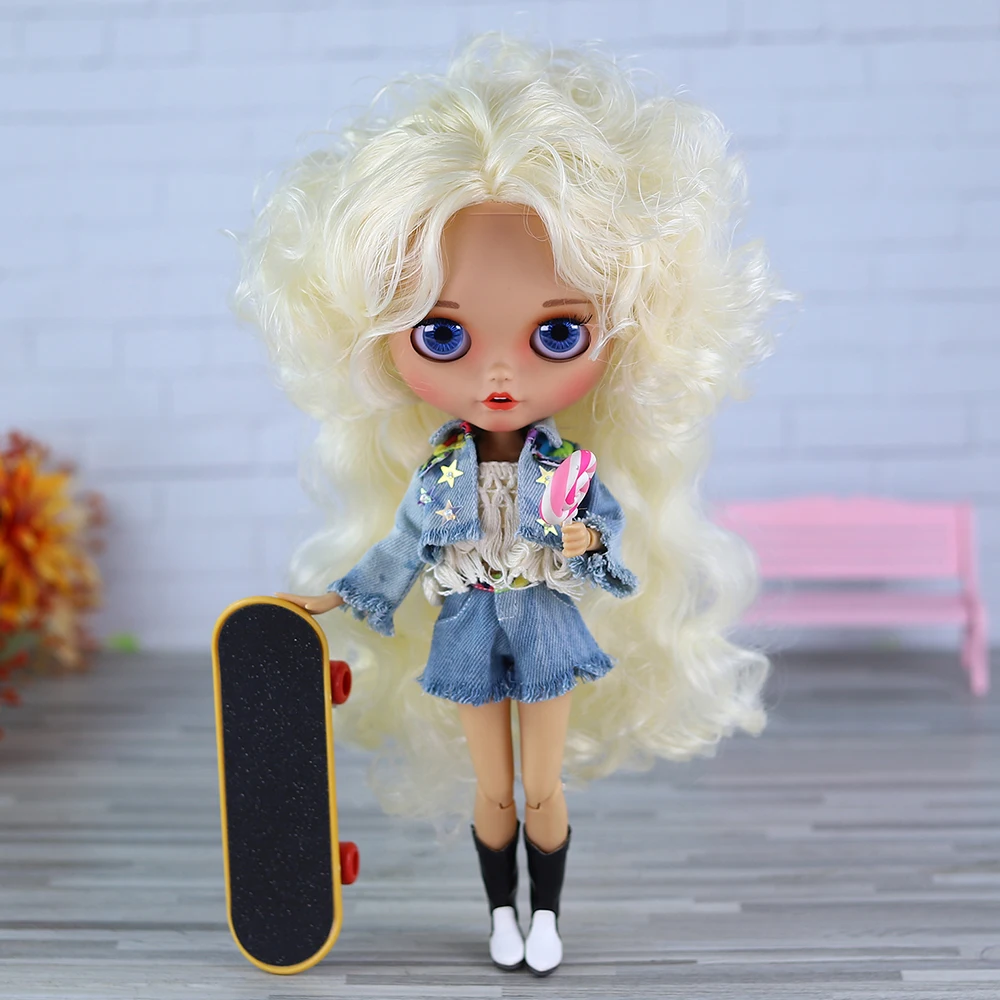

ICY DBS Blyth Doll 30cm Blond Afro 70s Big Curls Tan Skin Matte Face Bunny Teeth Doll Including Clothes Girls Festival Gifts Toy