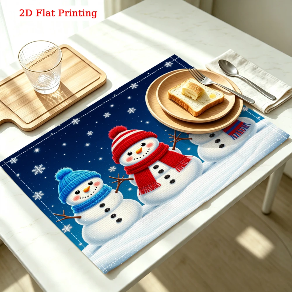 Three Snowmen Winter Scene Print Kitchen Placemat Coaster Linen Pad Dish Coffee Cup Table Mat 30x40cm Home Decor