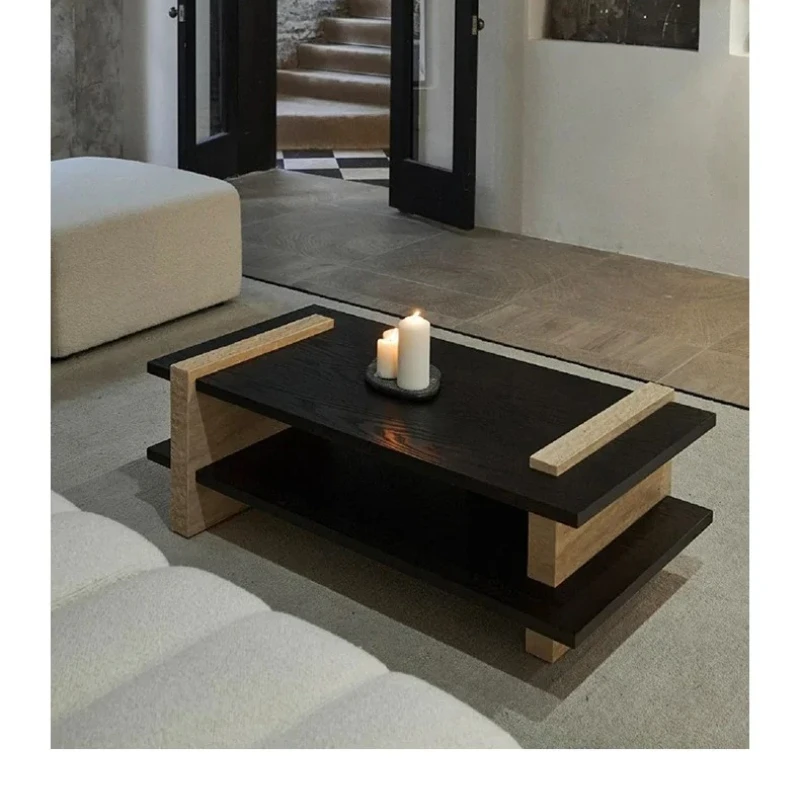 

medieval style solid wood coffee table household simple small apartment double-layer coffee table living room